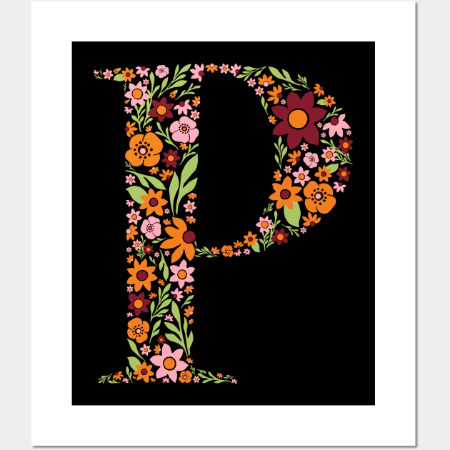 Retro Floral Letter P Wall Art by zeljkica